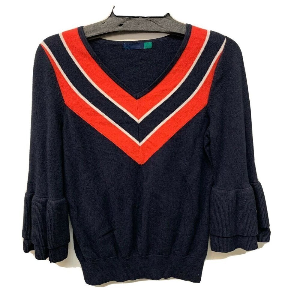 ava Multicolor Striped V Neck Bell Sleeve Pullover Sweater